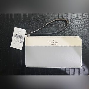 Kate Spade Ivory and Light Gray Wristlet NWT